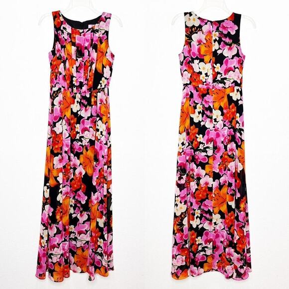 Eliza J Dresses & Skirts - Eliza J Floral Chiffon Sleeveless Pleated Maxi Dress 4 Sheath